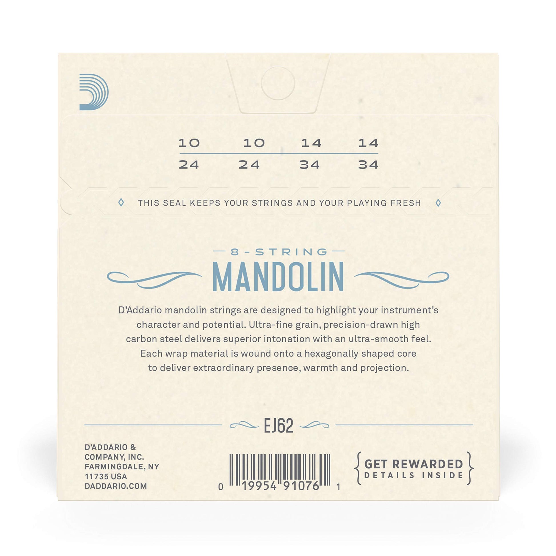 D'Addario EJ62 80/20 Bronze Mandolin Strings Light 10-34 - Deccan Retail