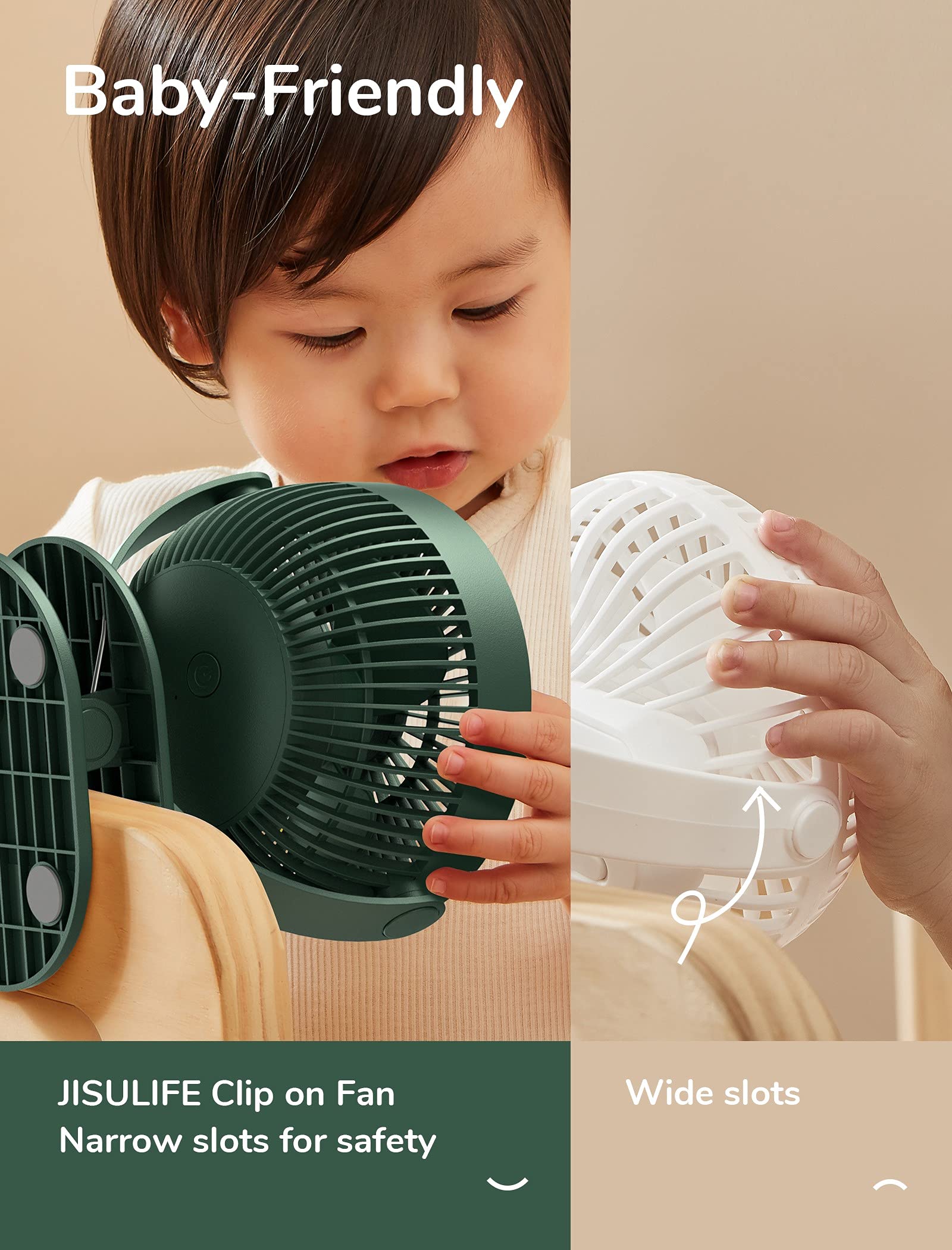 JISULIFE Mini Clip Fan, 4000mAh - Green - Deccan Retail