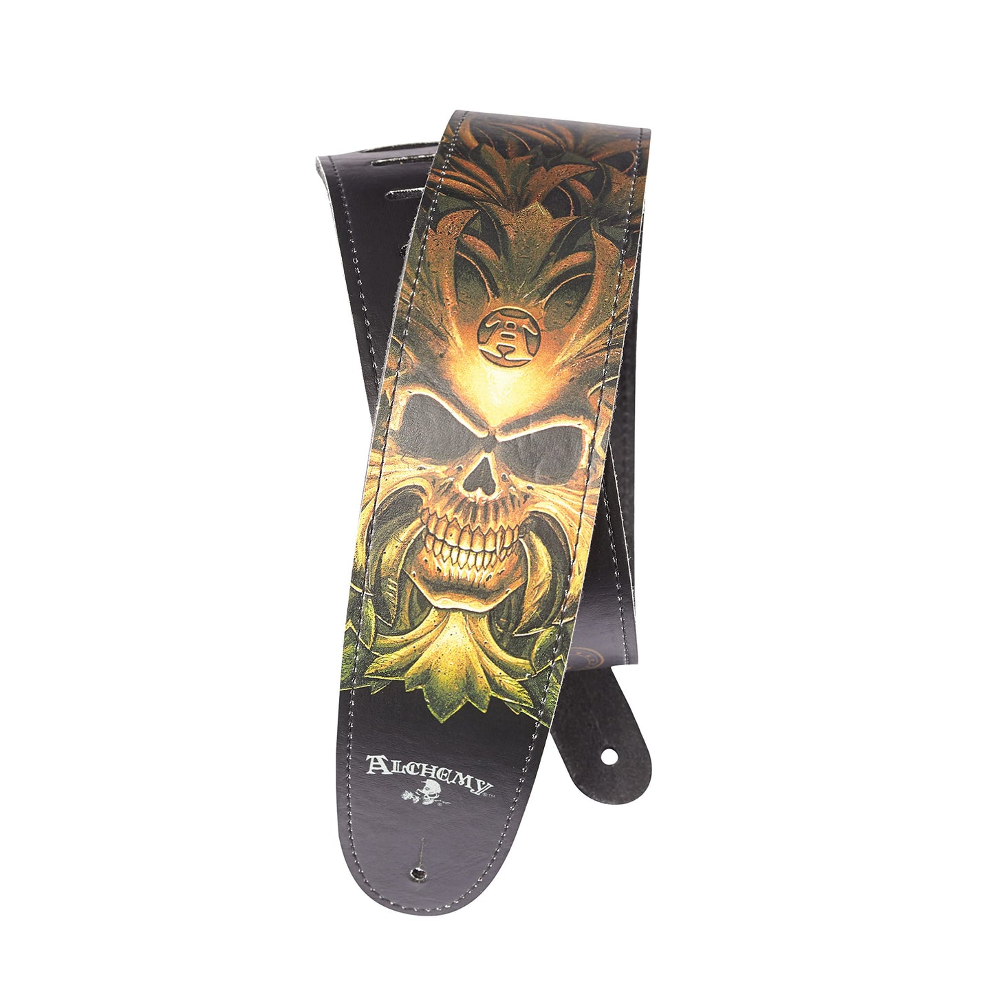 D'Addario Alchemy Green Skull Leather Guitar Strap - Deccan Retail