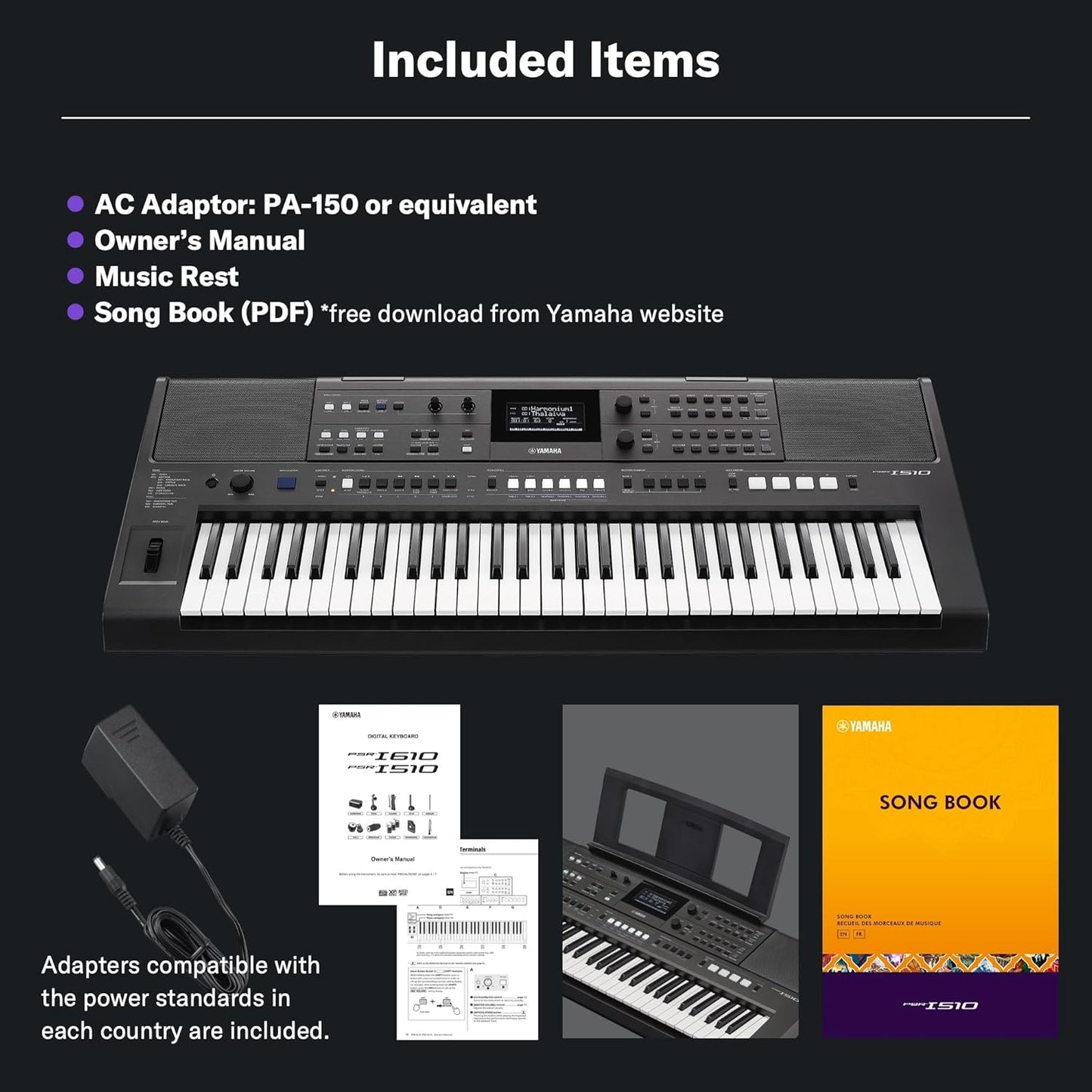 Yamaha PSR-I510 61-Key Portable Keyboard, Upgraded Version of PSR-I500, Indian & Western Tones, Enhanced Songs & Styles, Built-in Rhythms, Lesson Function, Power Adapter Included - Deccan Retail