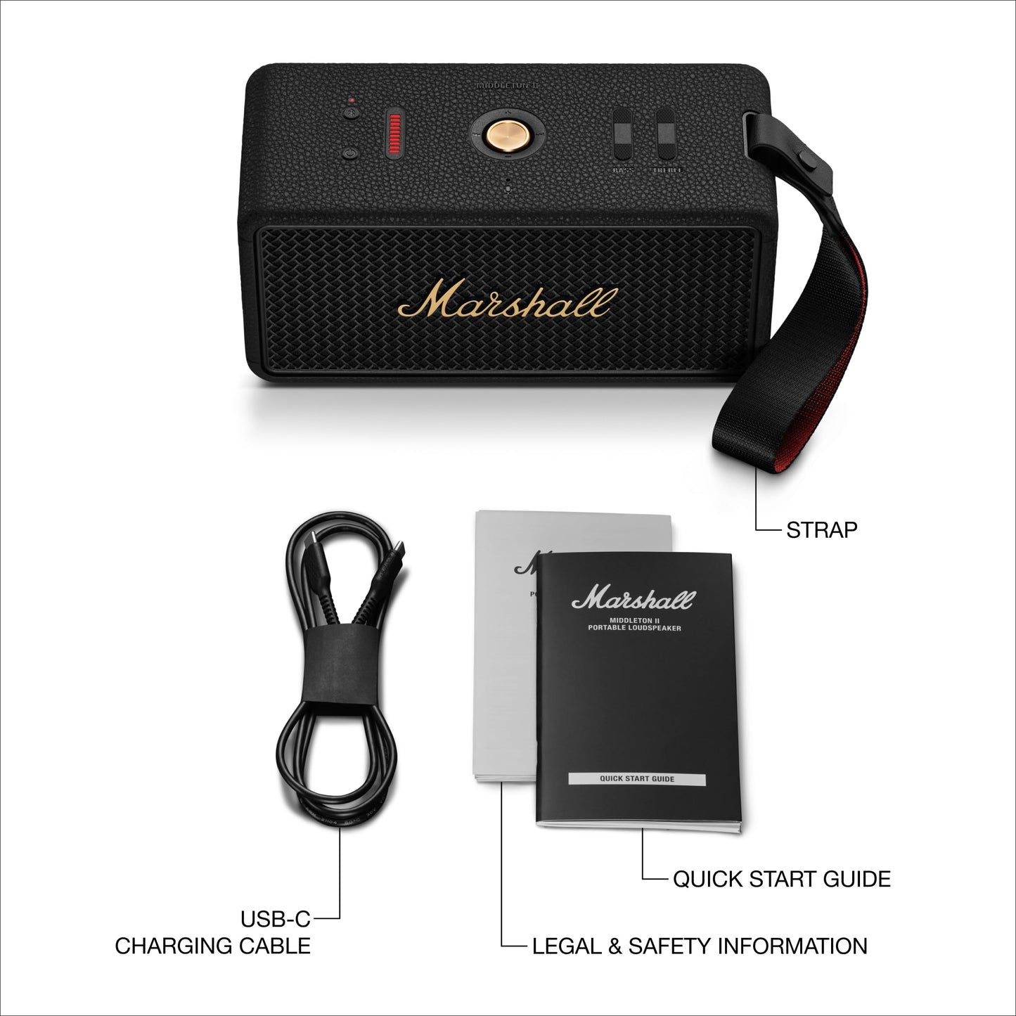 Marshall Middleton II Portable Bluetooth Speaker – Black & Brass - Deccan Retail