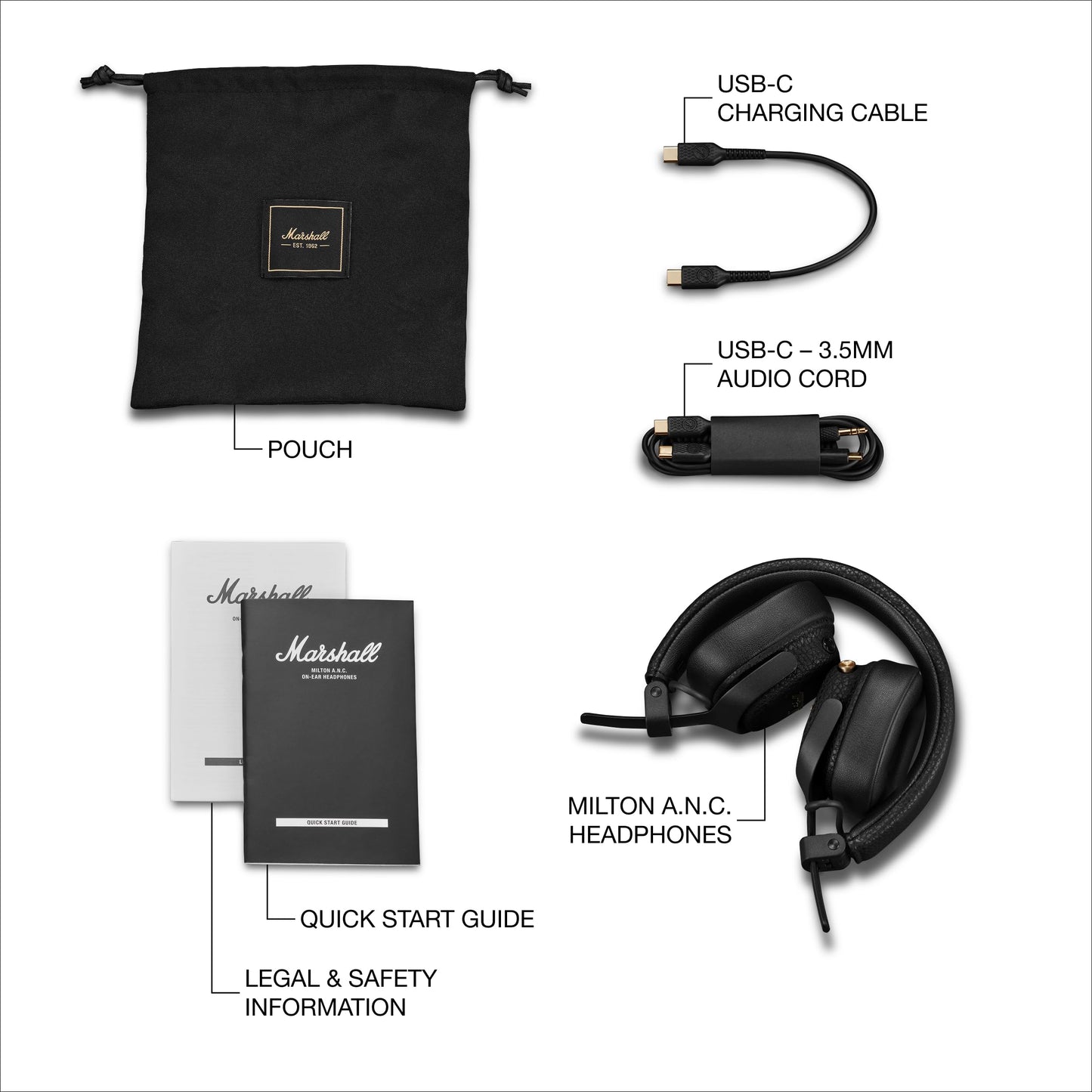 Marshall Milton A.N.C. Wireless On-Ear Headphones – Black