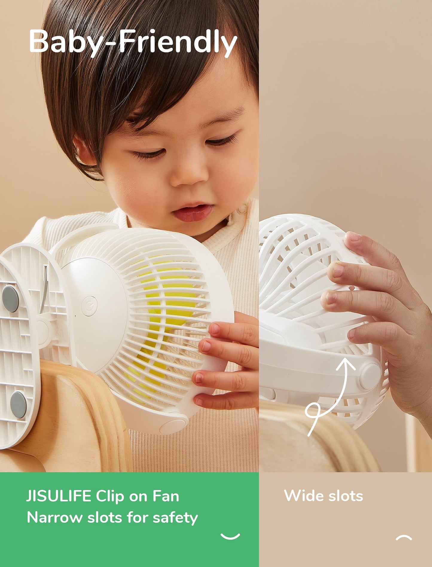 JISULIFE Mini Clip Fan, 4000mAh - Milky White - Deccan Retail