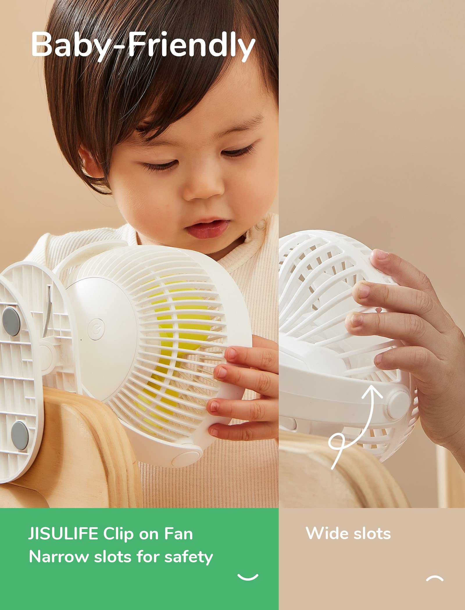 JISULIFE Mini Clip Fan, 4000mAh - Milky White - Deccan Retail