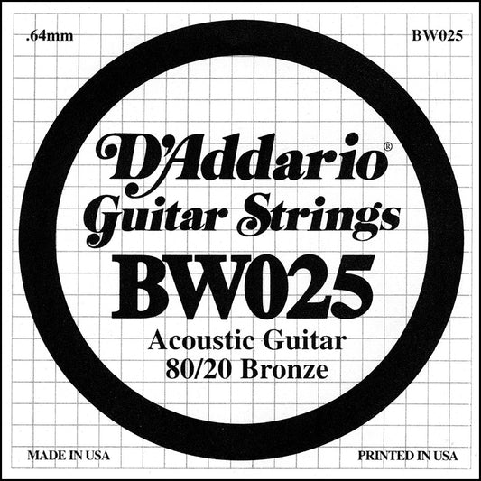 D'Addario Bronze Wound Acoustic Guitar Single String .025 (BW025) - Deccan Retail