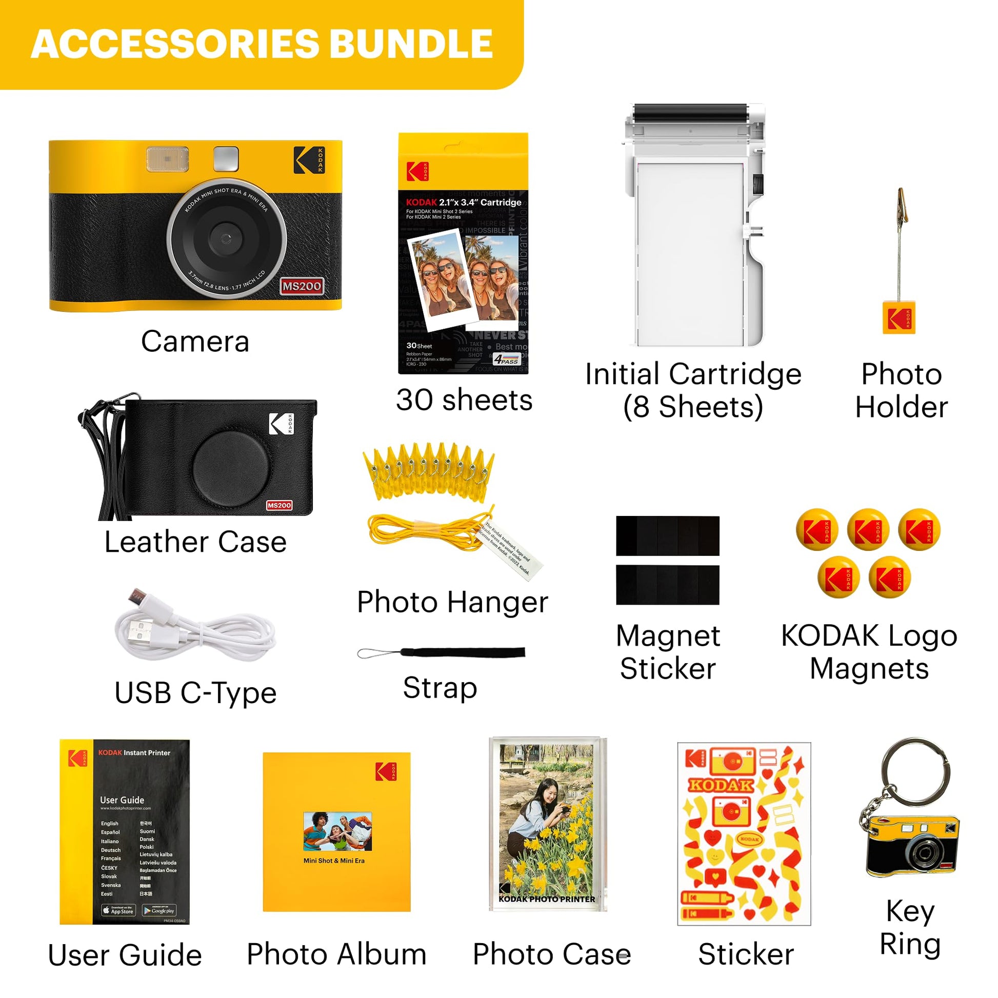 Kodak Mini Shot 2 ERA 4PASS 2-in-1 Instant Camera & Photo Printer with 68 Sheets + Gift Accessories - Black - Deccan Retail