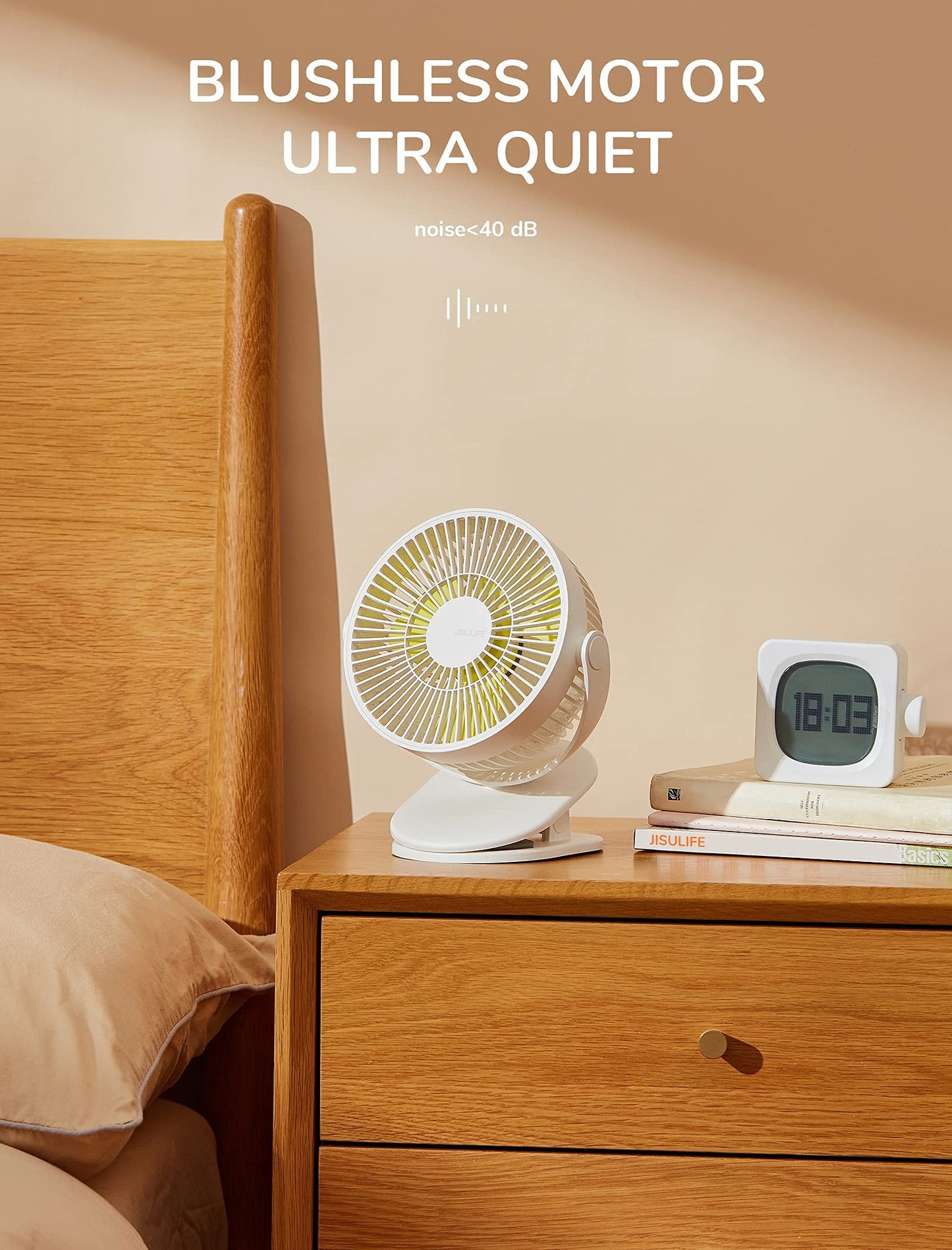 JISULIFE Mini Clip Fan, 4000mAh - Milky White - Deccan Retail