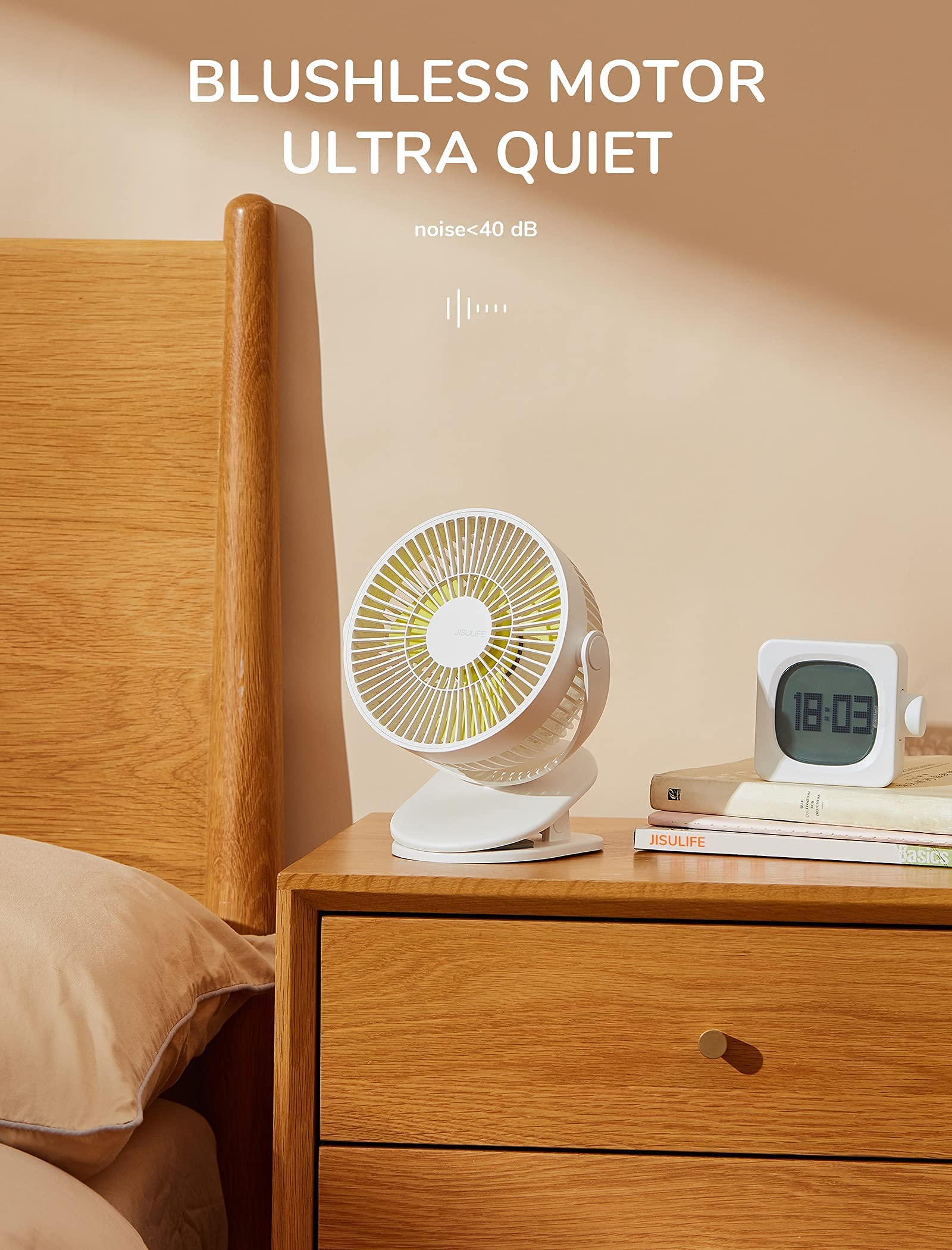 JISULIFE Mini Clip Fan, 4000mAh - Milky White - Deccan Retail