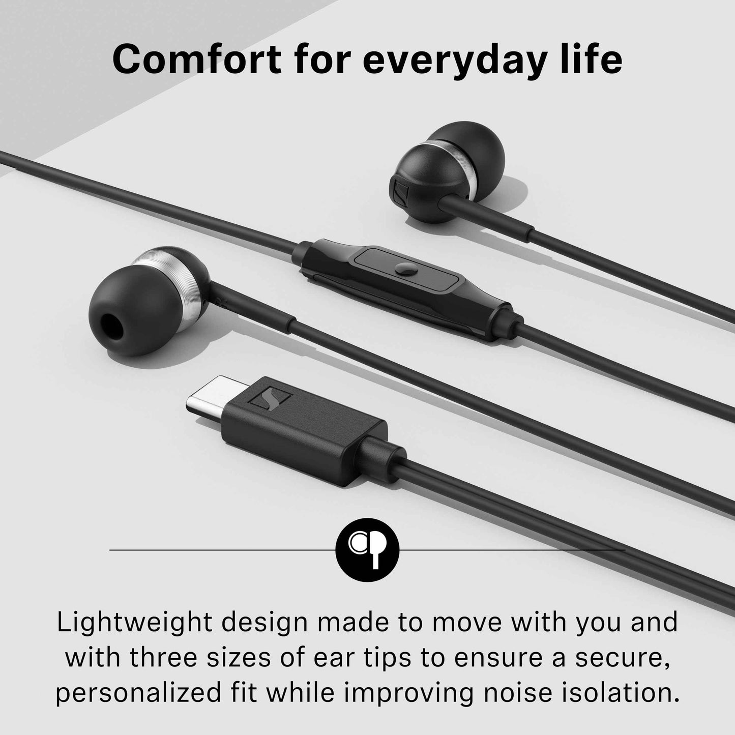 Sennheiser CX 80U Wired in-Ear Earphones with in-Line Microphone, One Button Smart Control, Lightweight Design, USB Type-C, 3 Ear Tip Sizes, 1Y Warranty, Voice Control, Black