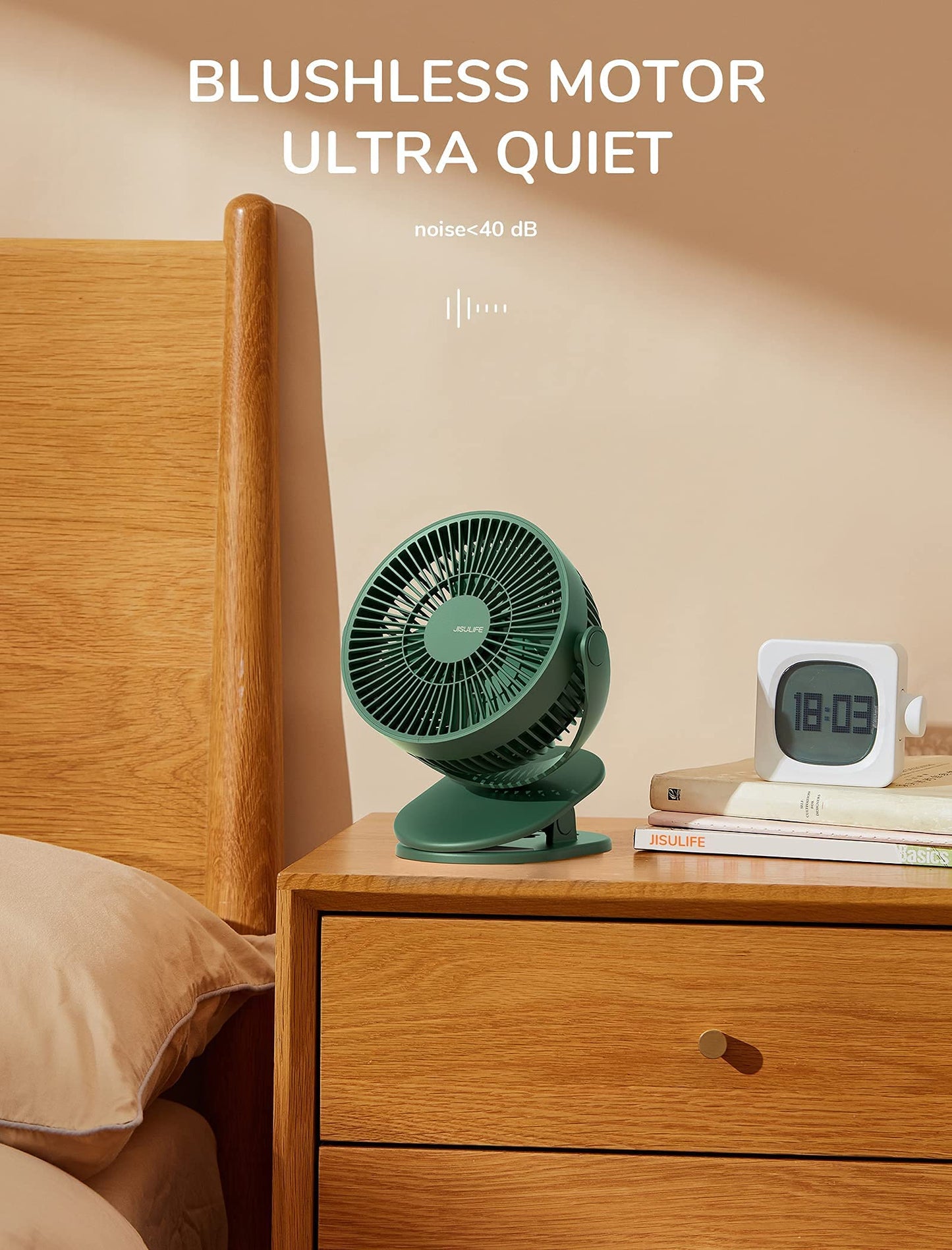 JISULIFE Mini Clip Fan, 4000mAh - Green - Deccan Retail