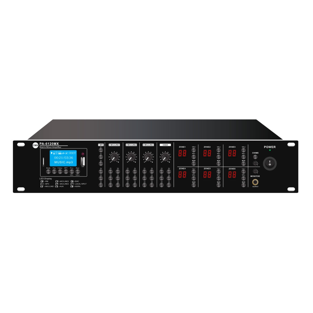 CMX PA-MX Series 6-Zone Matrix Amplifier with USB, SD, FM & Bluetooth (PA-6030MX / PA-6060MX / PA-6120MX)