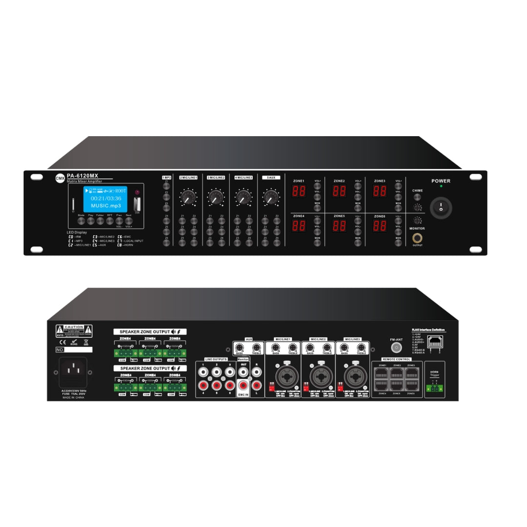 CMX PA-MX Series 6-Zone Matrix Amplifier with USB, SD, FM & Bluetooth (PA-6030MX / PA-6060MX / PA-6120MX)
