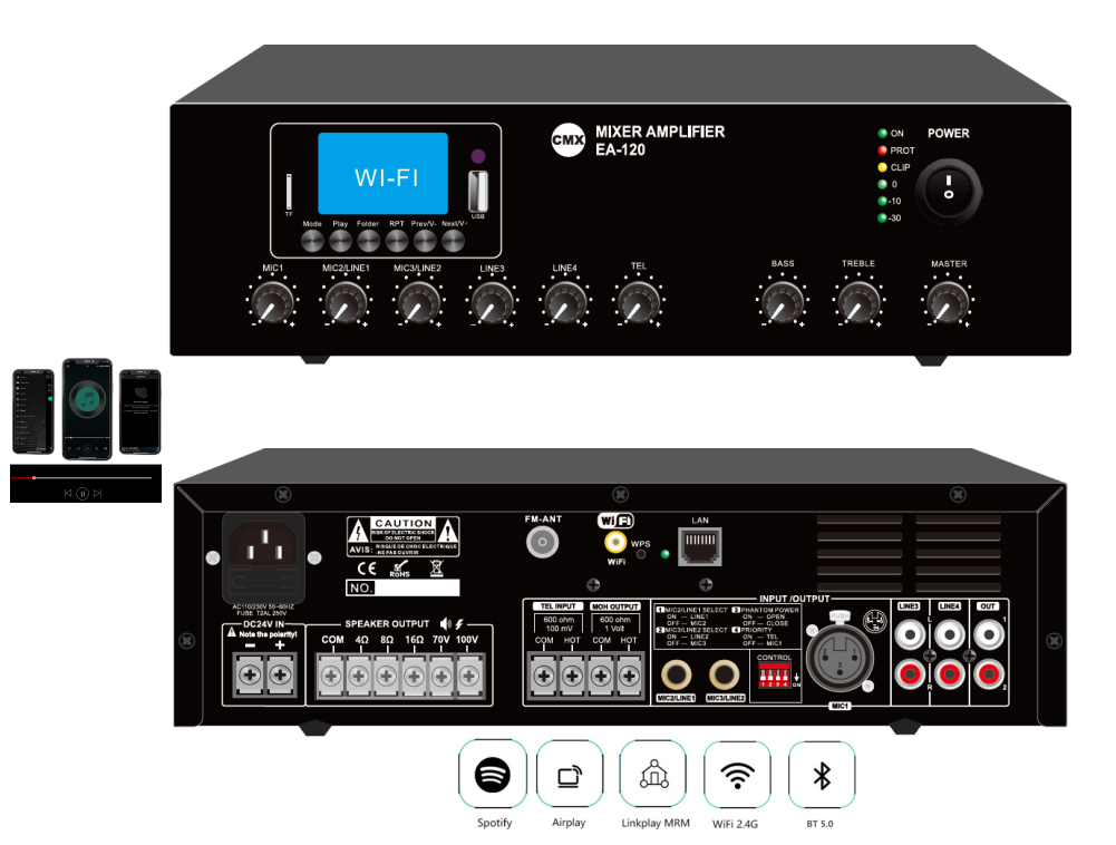CMX EA-W Series Wi-Fi Internet Streaming Amplifier with USB/SD/FM/Bluetooth (EA-30W / EA-60W / EA-120W) - Deccan Retail