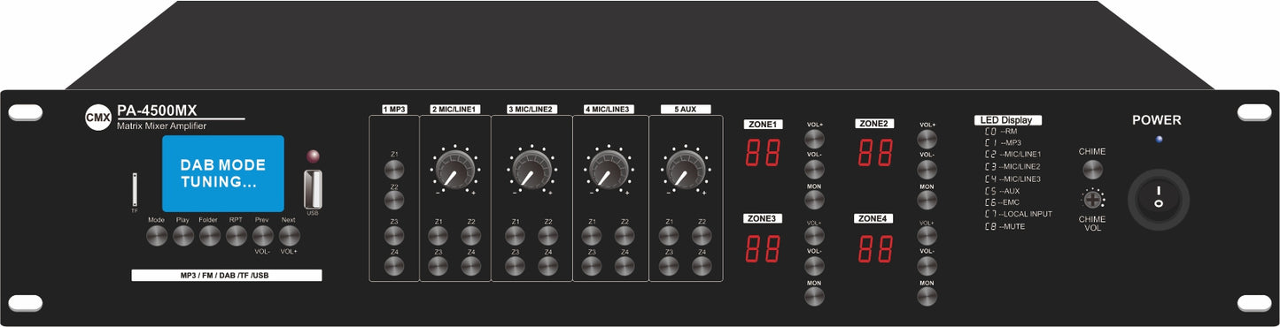 CMX PA-MX Series 4 Zone Mixer Amplifier with USB/SD/FM/Bluetooth (PA-4120MX / PA-4240MX / PA-4350MX / PA-4500MX) - Deccan Retail