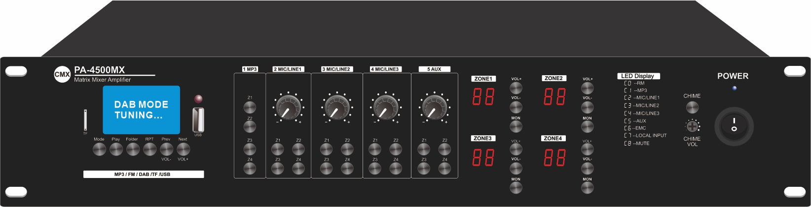 CMX PA-MX Series 4 Zone Mixer Amplifier with USB/SD/FM/Bluetooth (PA-4120MX / PA-4240MX / PA-4350MX / PA-4500MX) - Deccan Retail