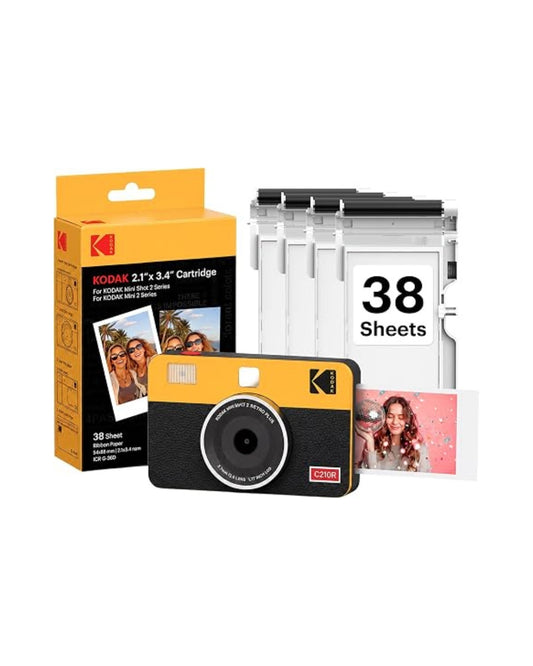 KODAK Mini Shot 2 Retro Instant Camera, 38 Sheets Gift Bundle, Yellow