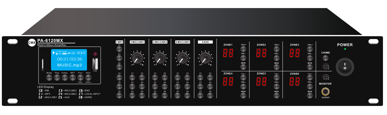 CMX PA-MX Series 6 Zone Matrix Amplifier with USB/SD/FM/Bluetooth (PA-6030MX / PA-6060MX / PA-6120MX) - Deccan Retail
