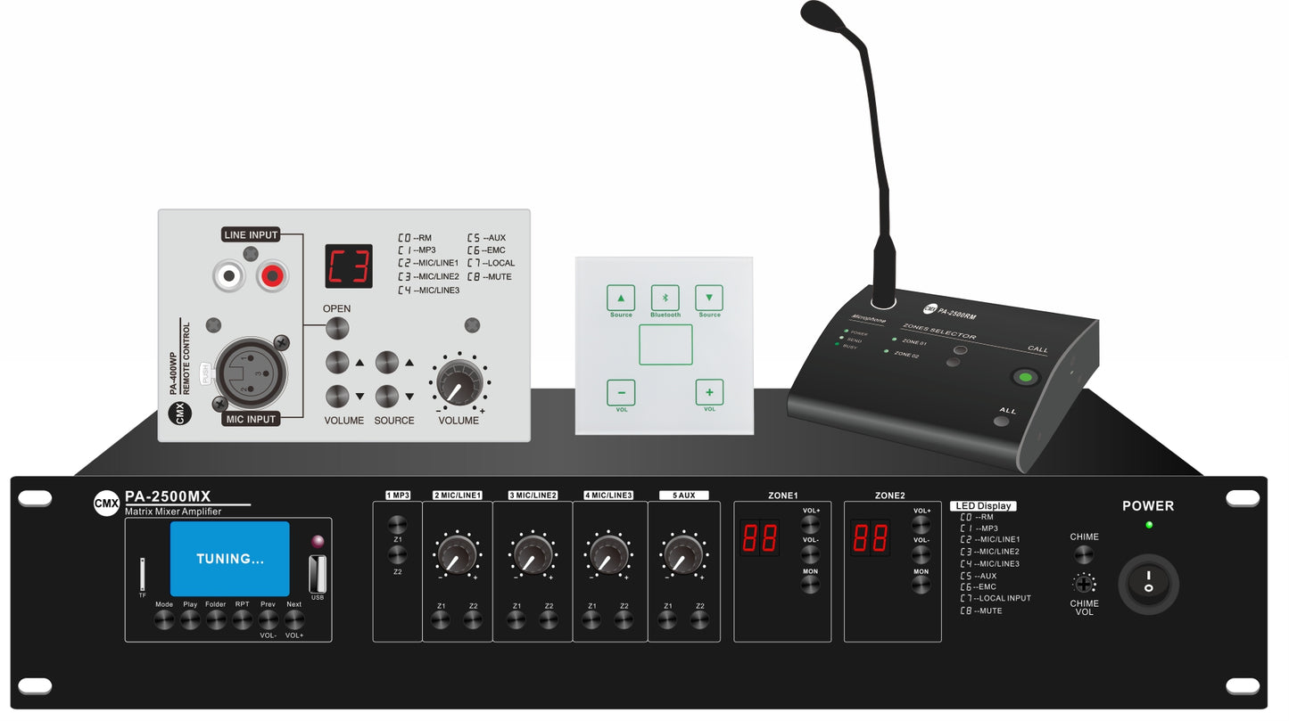 CMX PA-MX Series 2 Zone Mixer Amplifier with USB/SD/FM/Bluetooth (PA-2120MX / PA-2240MX / PA-2350MX / PA-2500MX) - Deccan Retail