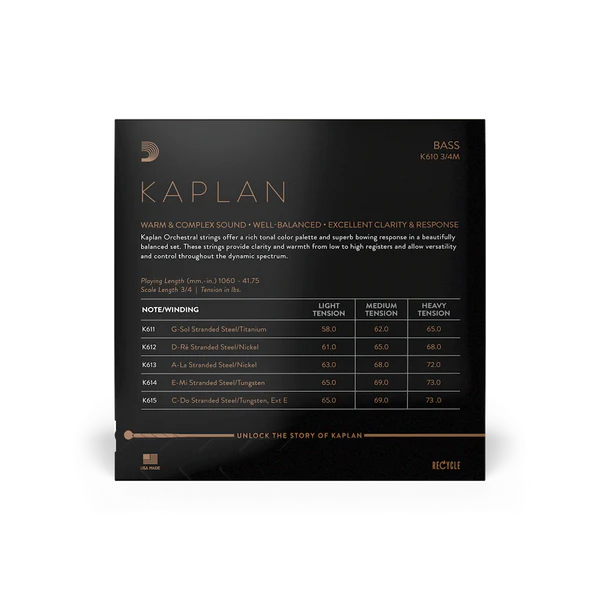 D'Addario Kaplan Bass String Set 3/4 Scale Medium Tension (K610 3/4M) - Deccan Retail