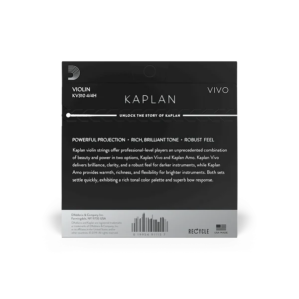 D'Addario Kaplan Vivo Violin String Set 4/4 Scale Heavy Tension (KV310 4/4H) - Deccan Retail