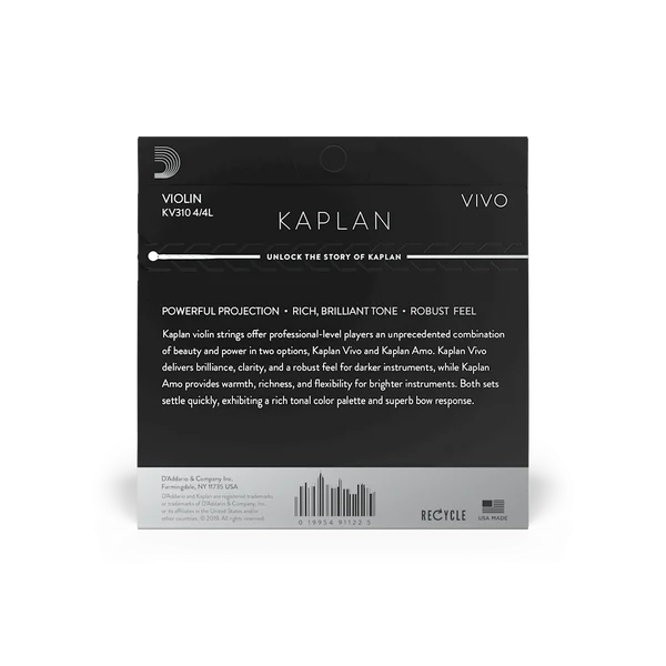 D'Addario Kaplan Vivo Violin String Set 4/4 Scale Light Tension (KV310 4/4L) - Deccan Retail