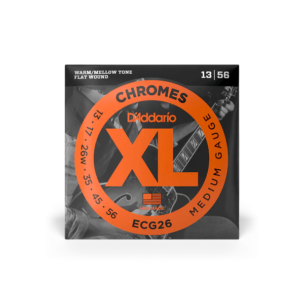 D'Addario ECG26 XL Chromes Flat Wound Electric Guitar Strings 13-56 Medium - Deccan Retail