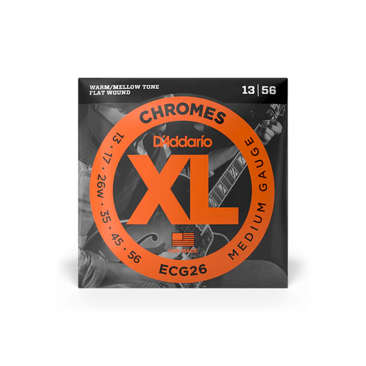 D'Addario ECG26 XL Chromes Flat Wound Electric Guitar Strings 13-56 Medium - Deccan Retail