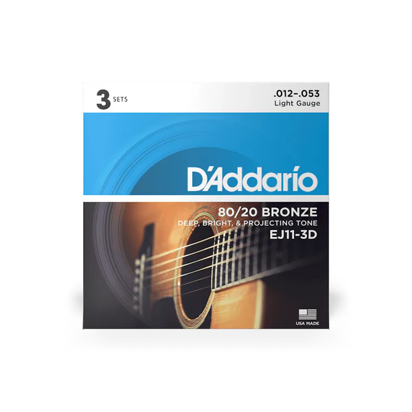 D'Addario EJ11-3D 80/20 Bronze Acoustic Guitar Strings Regular Light 12-53 (3-Pack) - Deccan Retail