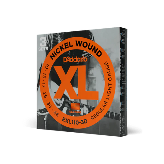 D'Addario EXL110-3D XL Nickel Wound Electric Guitar Strings 10-46 Regular Light 3-Pack - Deccan Retail