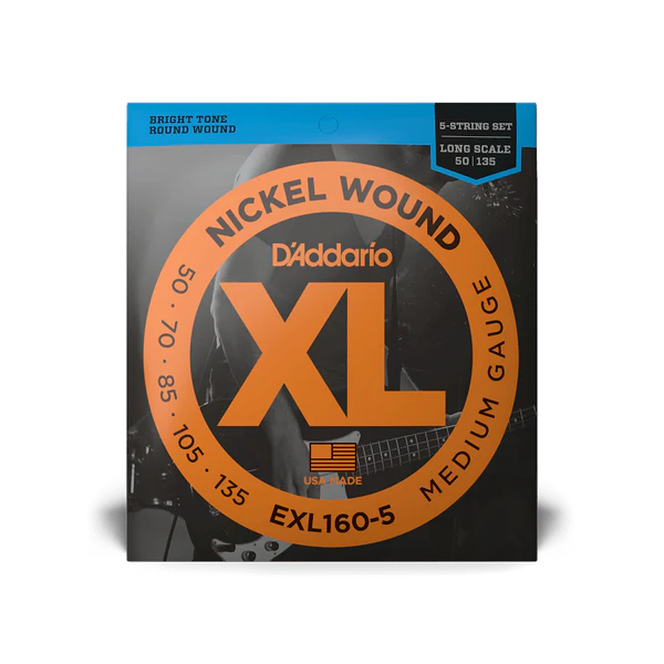 D'Addario EXL160-5 XL Nickel Long Scale 5-String Bass Strings 50-135 Medium - Deccan Retail