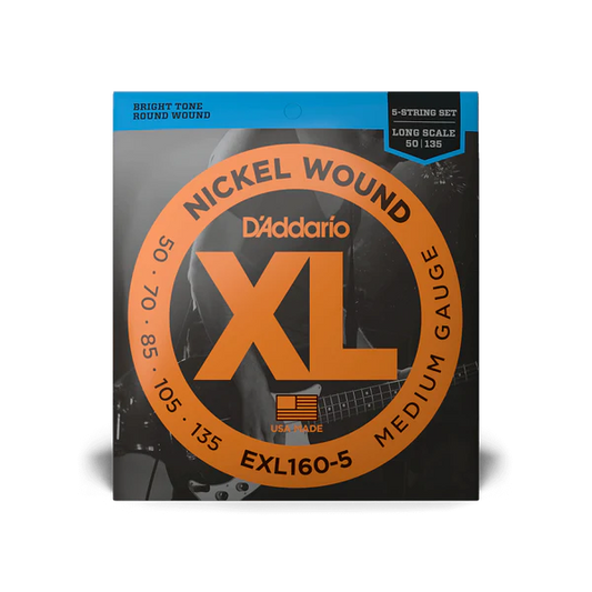 D'Addario EXL160-5 XL Nickel Long Scale 5-String Bass Strings 50-135 Medium - Deccan Retail