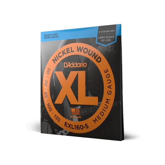 D'Addario EXL160-5 XL Nickel Long Scale 5-String Bass Strings 50-135 Medium - Deccan Retail