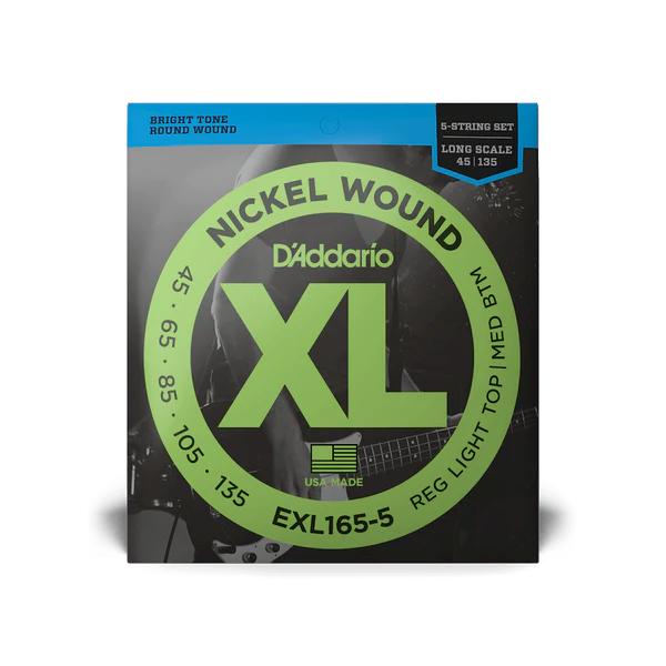 D'Addario EXL165-5 XL Nickel Long Scale 5-String Bass Strings 45-135 Regular Light Top/Medium Bottom - Deccan Retail