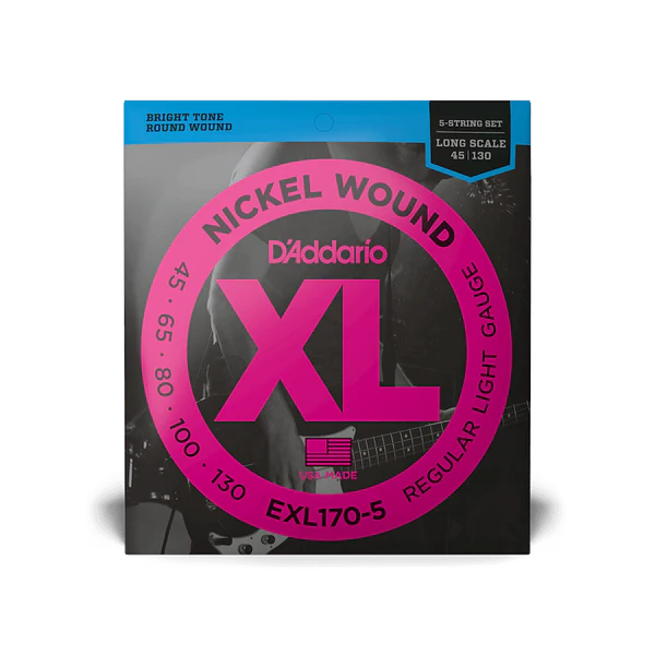 D'Addario EXL170-5 XL Nickel Long Scale 5-String Bass Strings 45-130 Regular Light