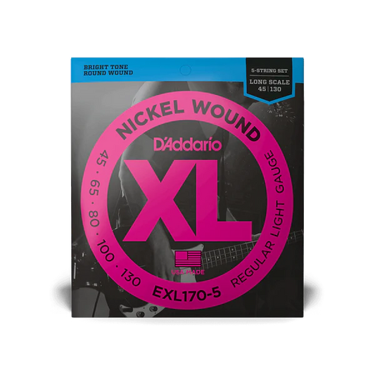 D'Addario EXL170-5 XL Nickel Long Scale 5-String Bass Strings 45-130 Regular Light