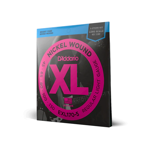 D'Addario EXL170-5 XL Nickel Long Scale 5-String Bass Strings 45-130 Regular Light