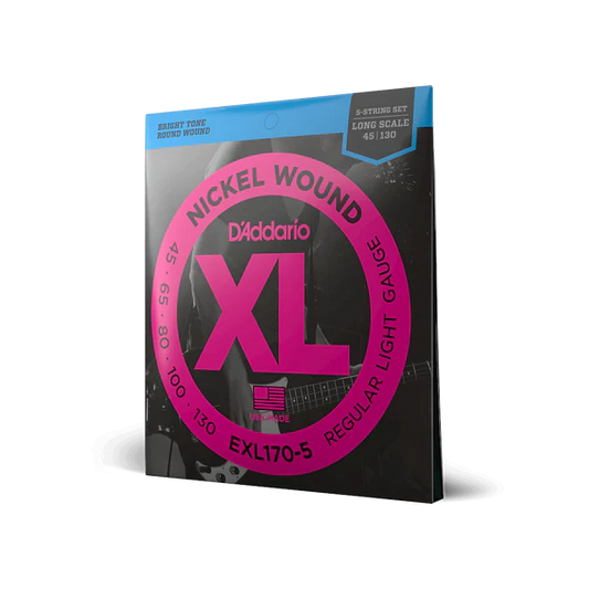 D'Addario EXL170-5 XL Nickel Long Scale 5-String Bass Strings 45-130 Regular Light