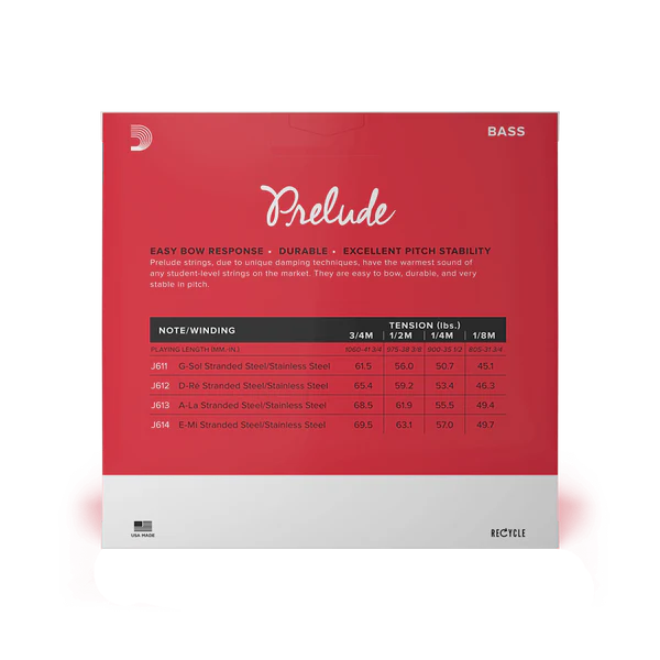 D'Addario Prelude Bass String Set 1/2 Scale Medium Tension (J610 1/2M) - Deccan Retail