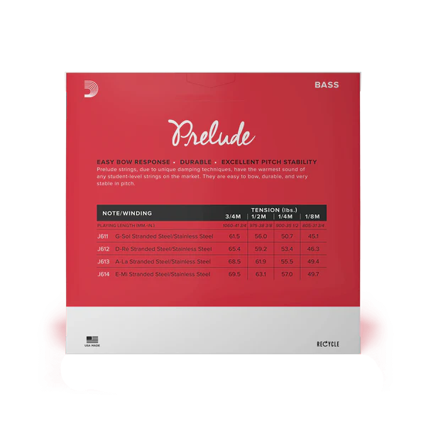 D'Addario Prelude Bass String Set 1/4 Scale Medium Tension (J610 1/4M) - Deccan Retail