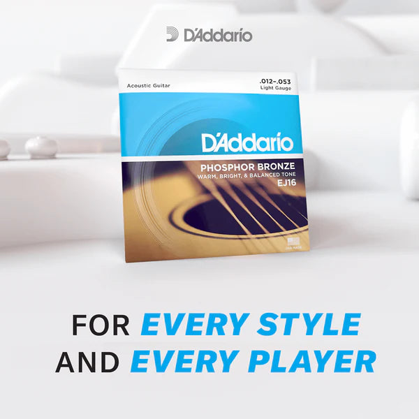 D'Addario EJ16-3D Phosphor Bronze Acoustic Guitar Strings Light 12-53 (10-Pack) - Deccan Retail