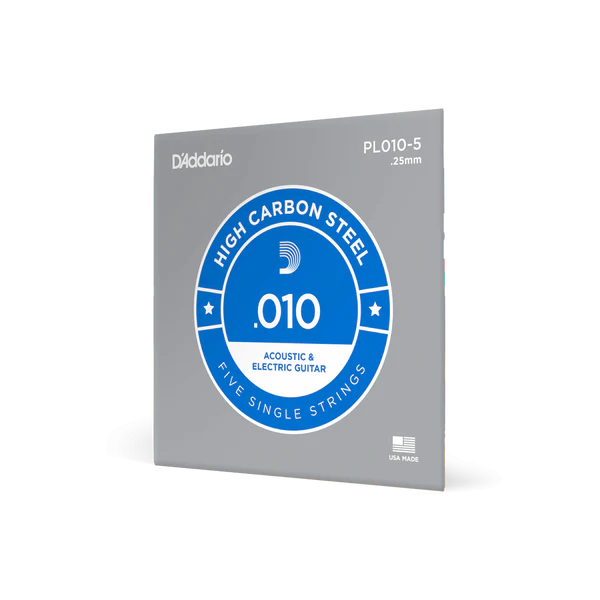 D'Addario PL010-5 Plain Steel Single Guitar Strings .010 5-Pack