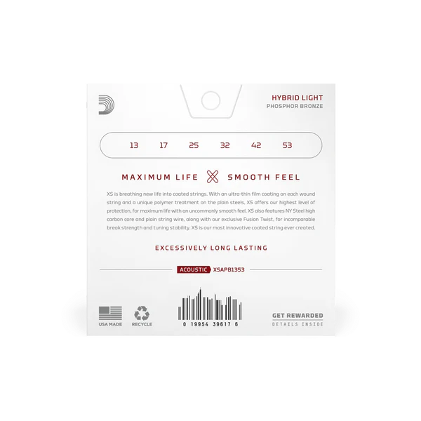 D'Addario XSAPB1353 XS Phosphor Bronze Coated Acoustic Guitar Strings 13-53 Hybrid Light - Deccan Retail